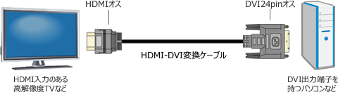 HDMI-DVI変換ケーブル『LNT-DH200/500』接続イメージ図